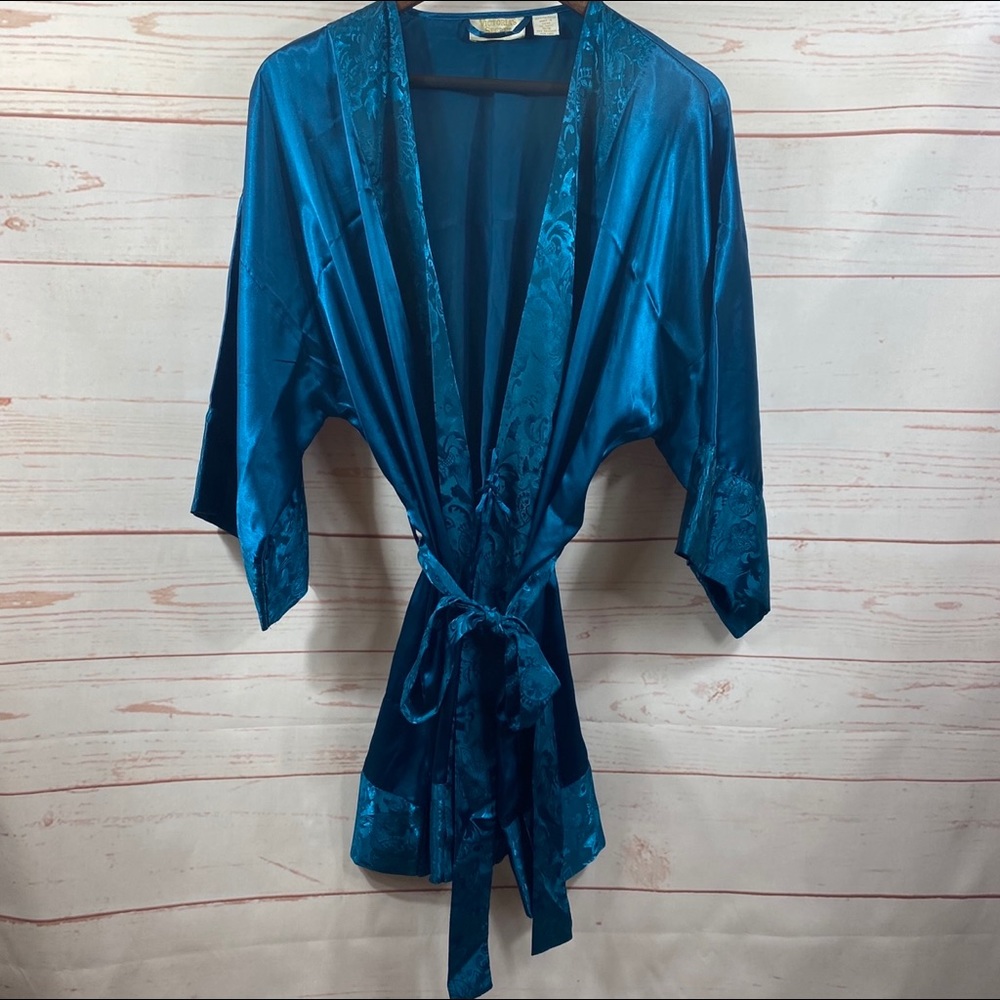 Victoria Secret Vintage Gold Label Robe OS Blue Floral Print Details